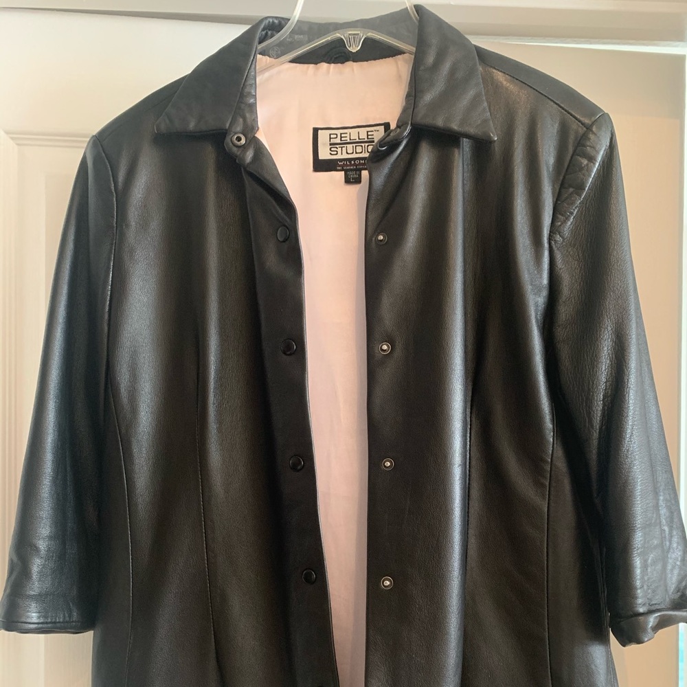 Button down leather shirt jacket